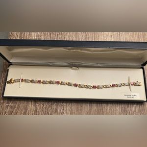 18k gold over silver - genuine ruby diamond bracelet